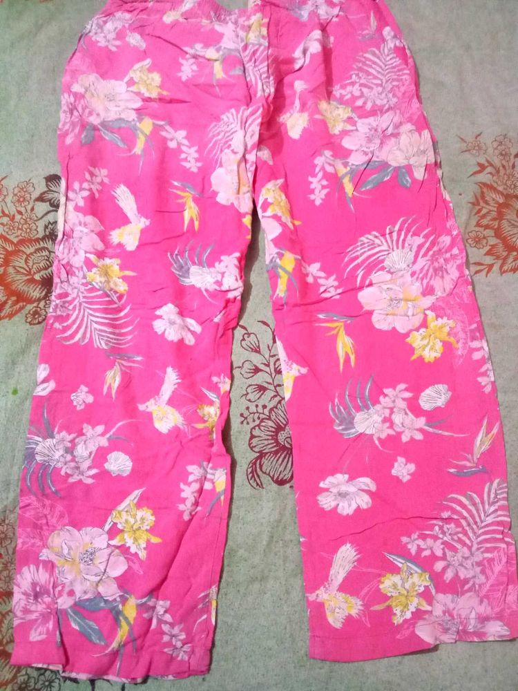 Vibrant Pink Floral Print payjama Pants