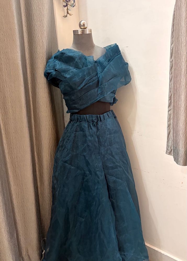 Teal Organza Lehenga Set