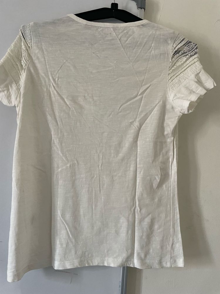 White Lace Detail T-Shirt
