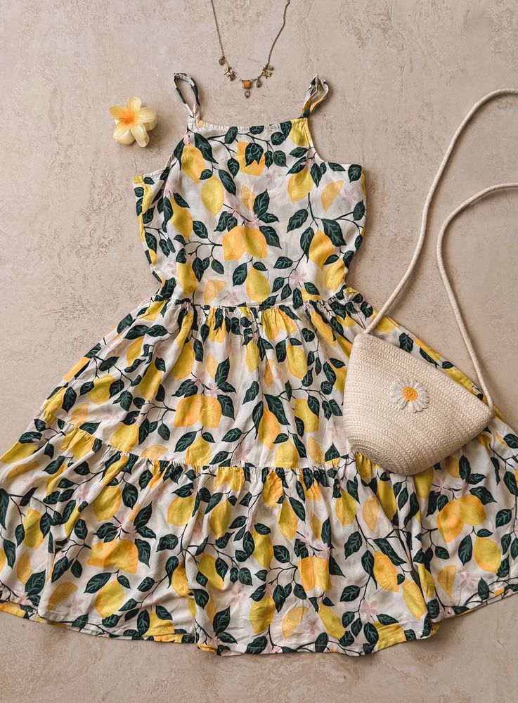 H&amp;M Lemon Print Tiered Summer Dress