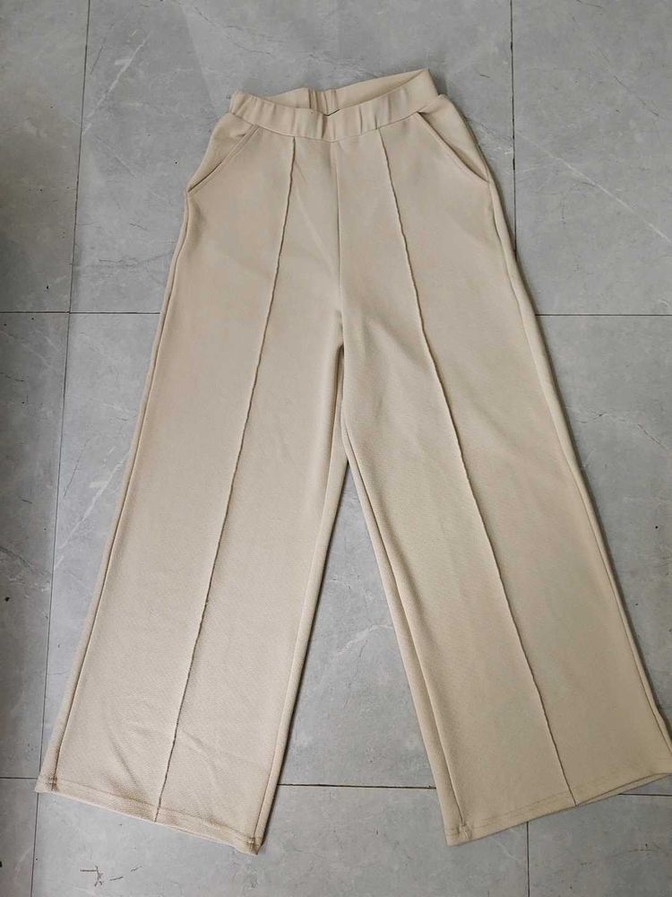 Beige Wide Leg Pants