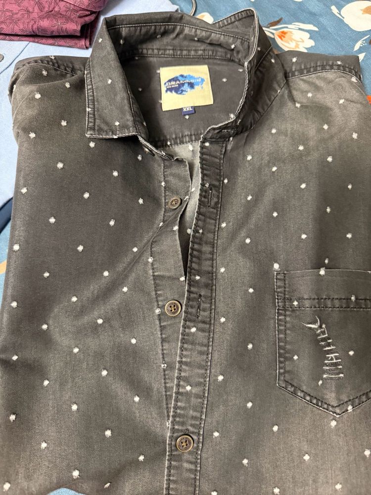Men's Grey Polka Dot Denim Shirt