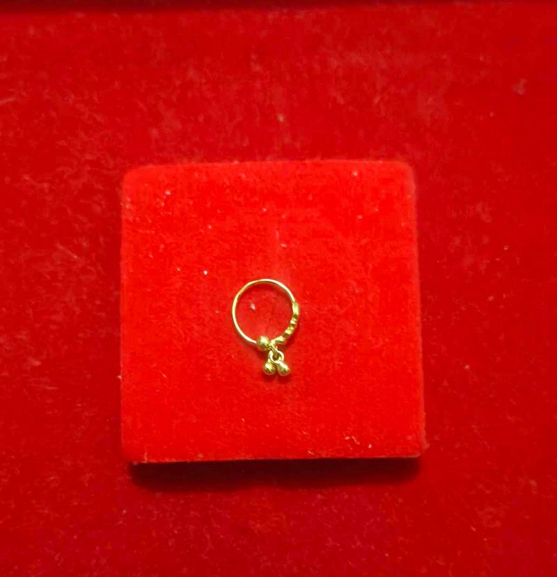 Gold Nose Pin with Dangle Beads 16 k pure