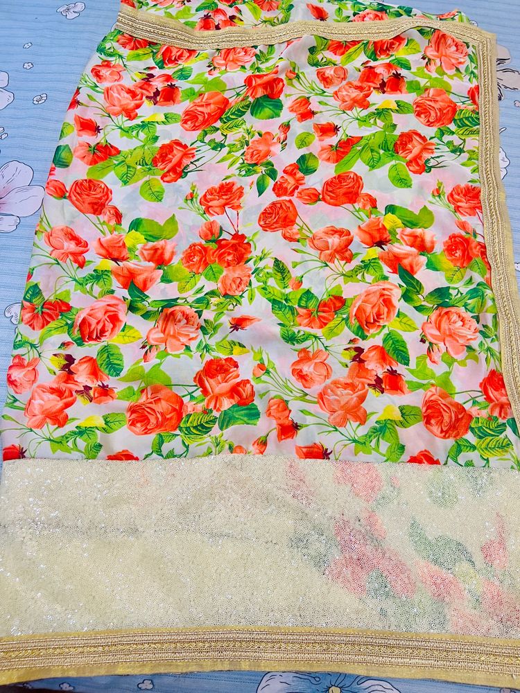 Flower Print , With Border, Designer Blouse