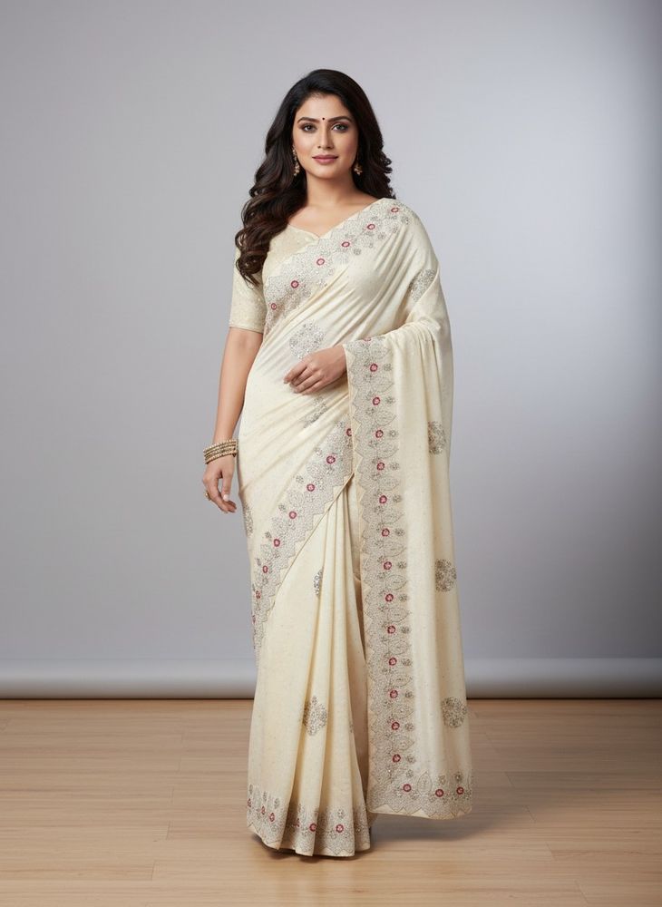 Embellished Cream Saree