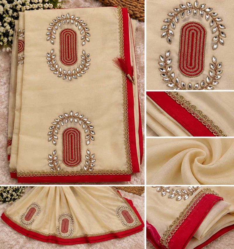 ✨ Elegant Cream Embroidered Saree | Like New ✨