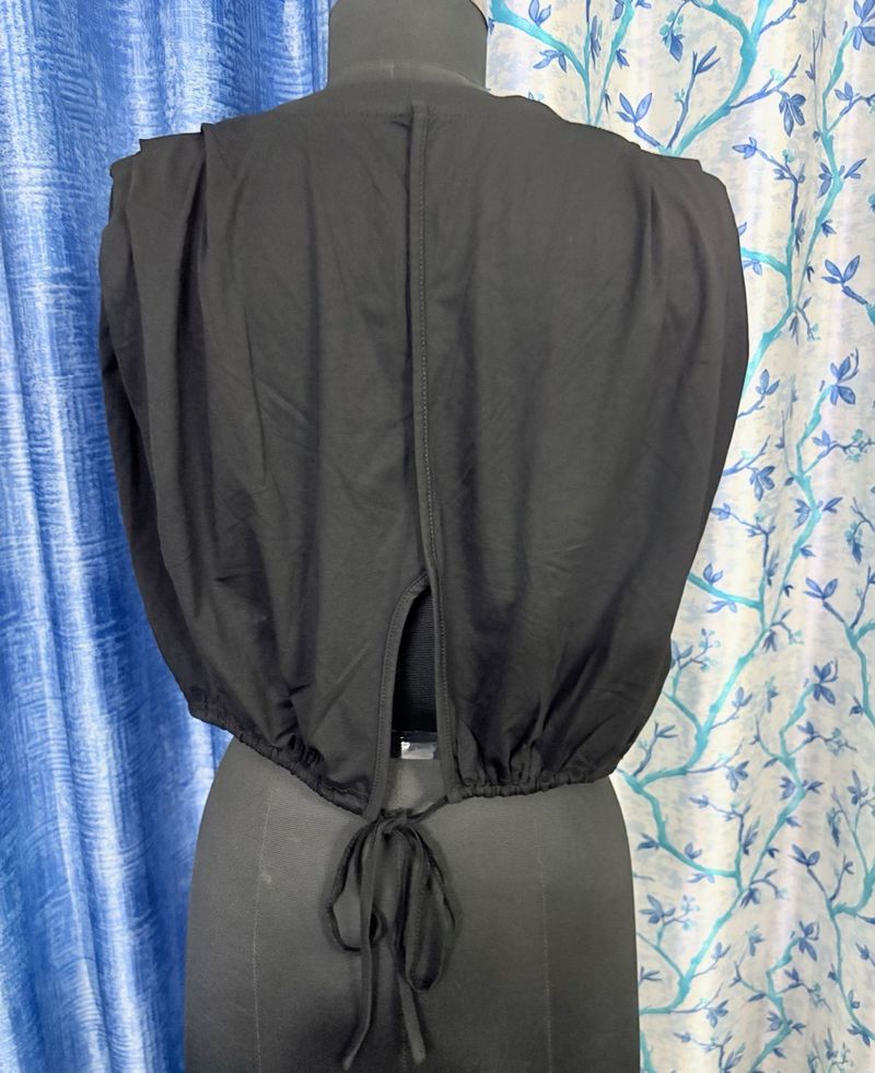 Black Padded shoulder Top with tie back