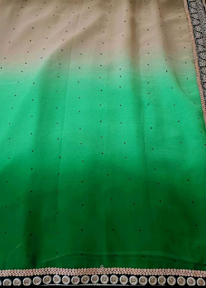 Green Ombre Saree with Embellishments