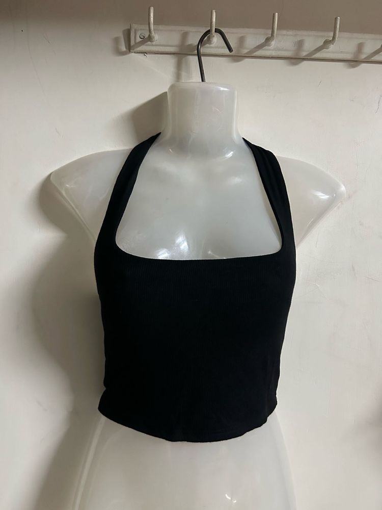 Chic Black Halter Neck Crop Top