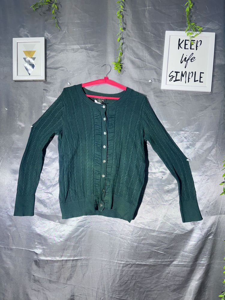 Green Cable Knit Cardigan