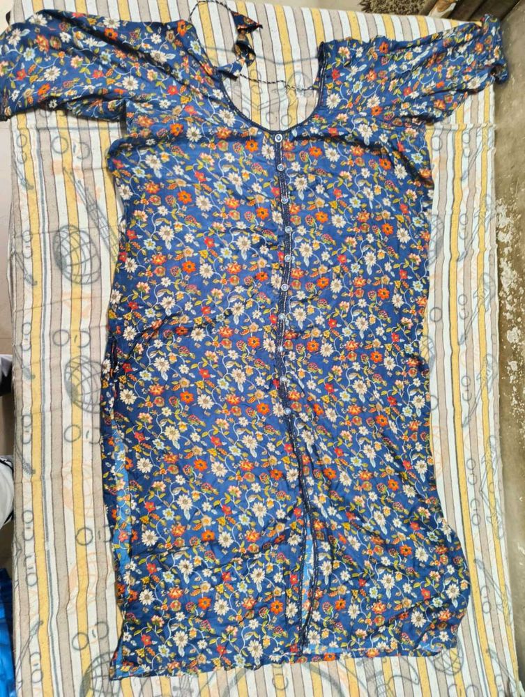 Blue Floral Printed Kurta