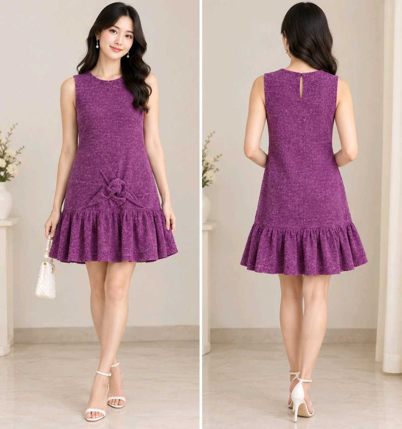 Chic Purple Textured Sleeveless Dress.length 29 in