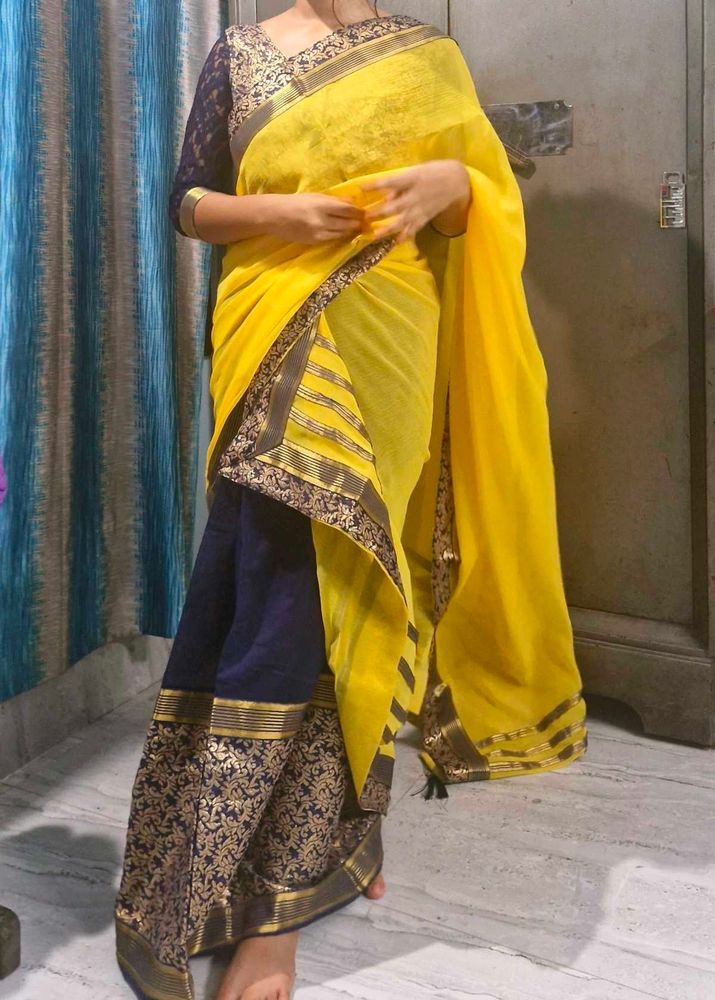 Beautiful Blue and Yellow Saree