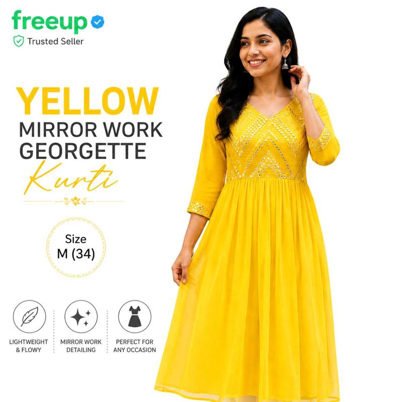 Yellow Mirror Work Georgette Anarkali