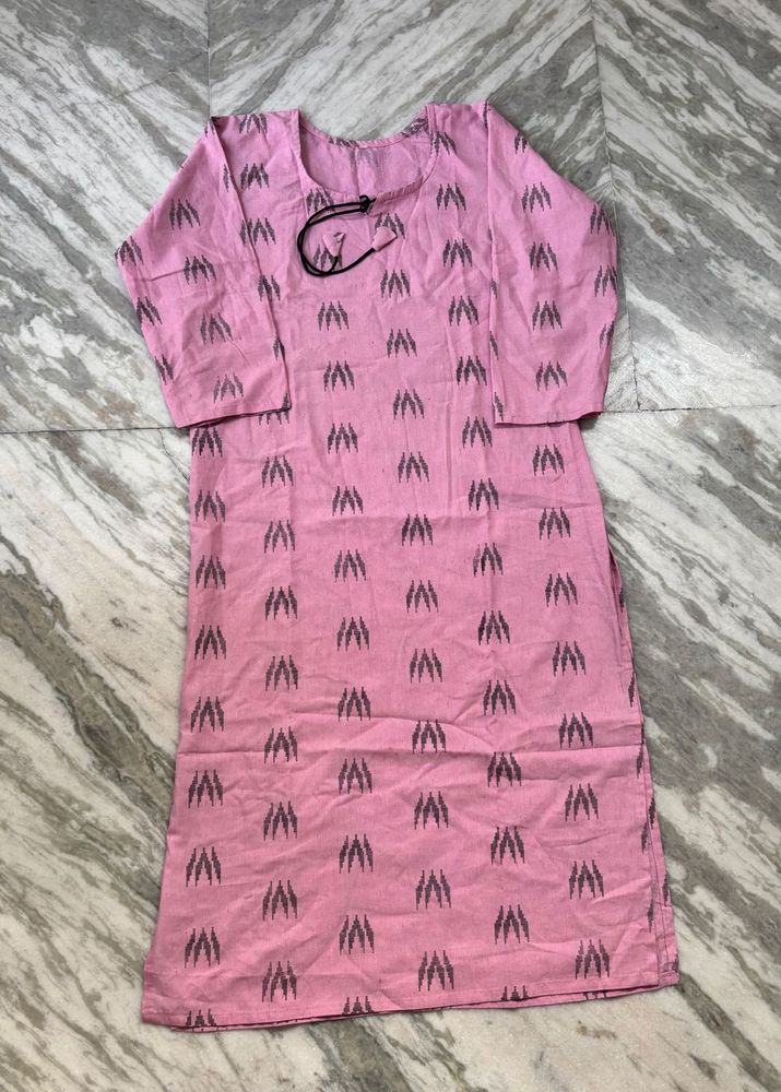 Pink Printed Cotton Kurta