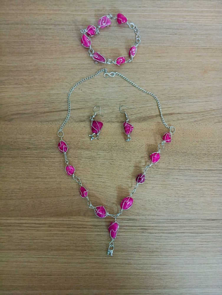 PINK STONE JEWELLERY SET