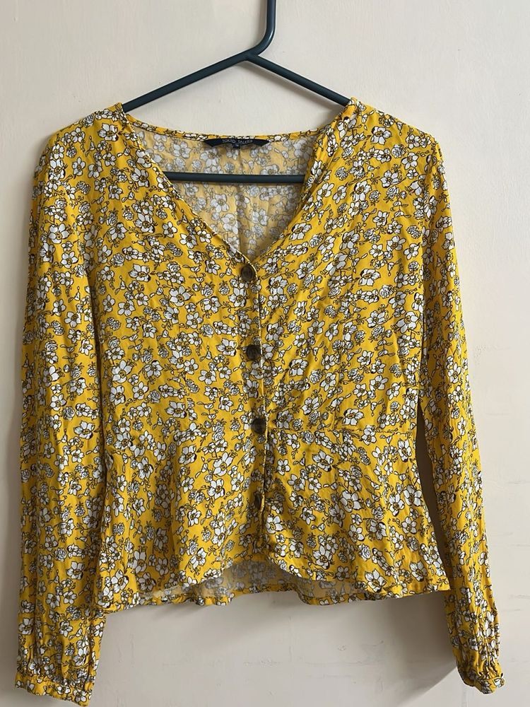 Yellow Floral Button-Up Blouse