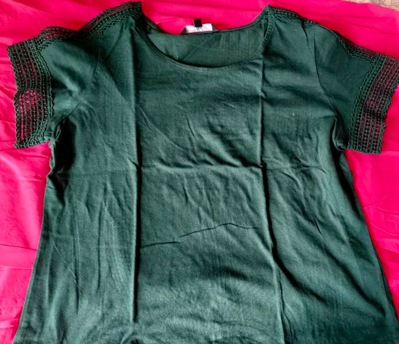 Dark Green Crochet Sleeve Top