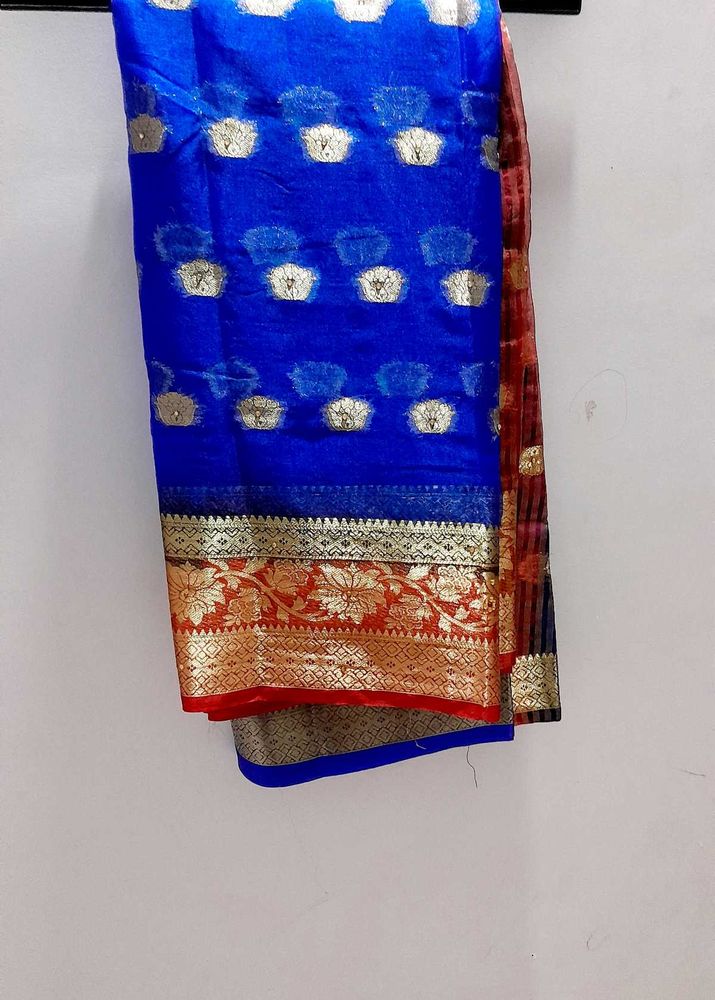 Royal Blue Silk Saree with Gold Border