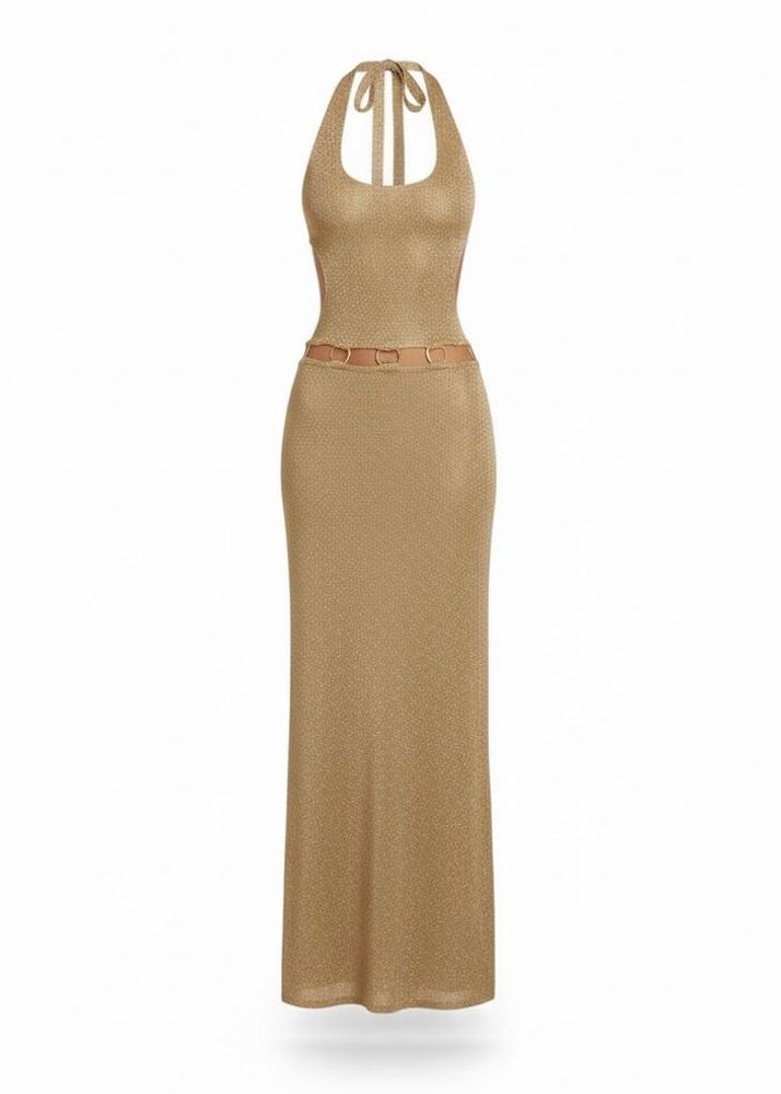 Elegant Gold Halter Maxi Dress