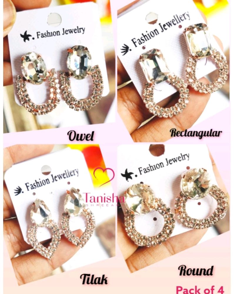 (Combo Of 4) Stone Work Earrings