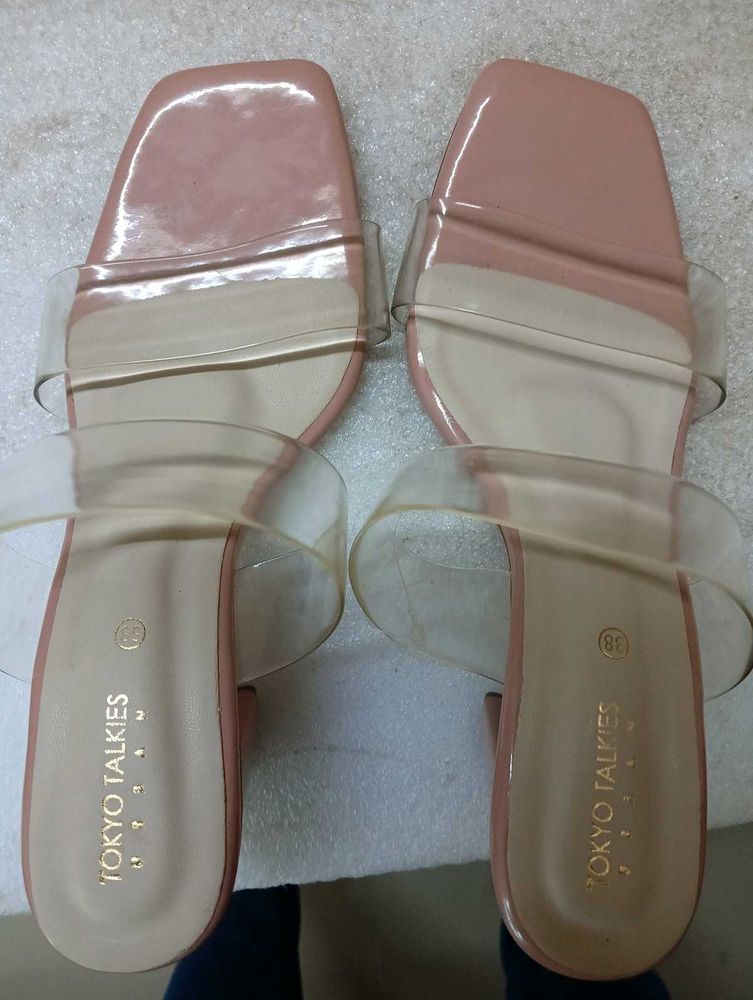 Tokyo Talkies Pink Clear Strap Slides - Size 38