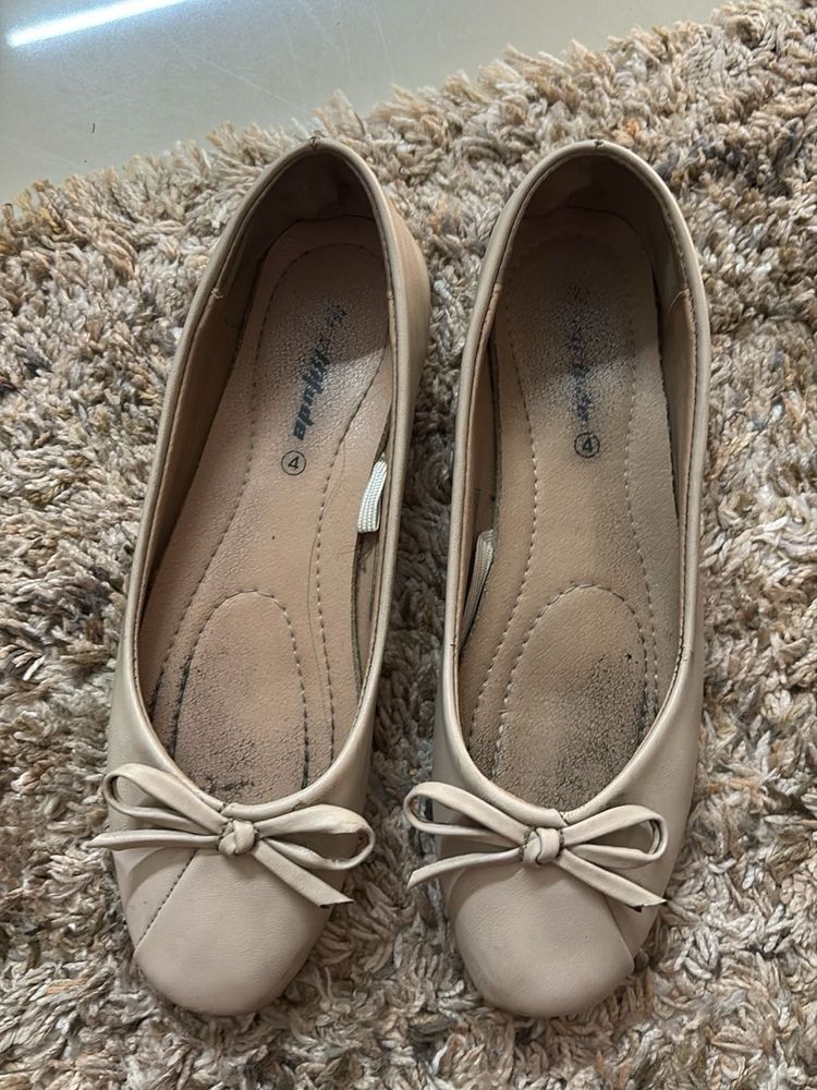 Women's Beige Ballet Flats with Bow