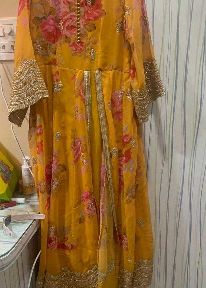 Elegant Yellow Floral full length dress