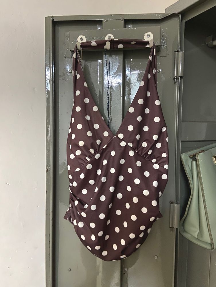 Brown Polka Dot One-Piece top