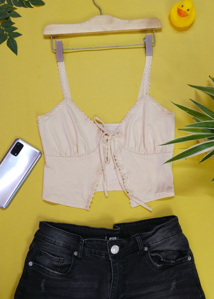SHEIN ICON Tie Front Lace Trim Cami Top