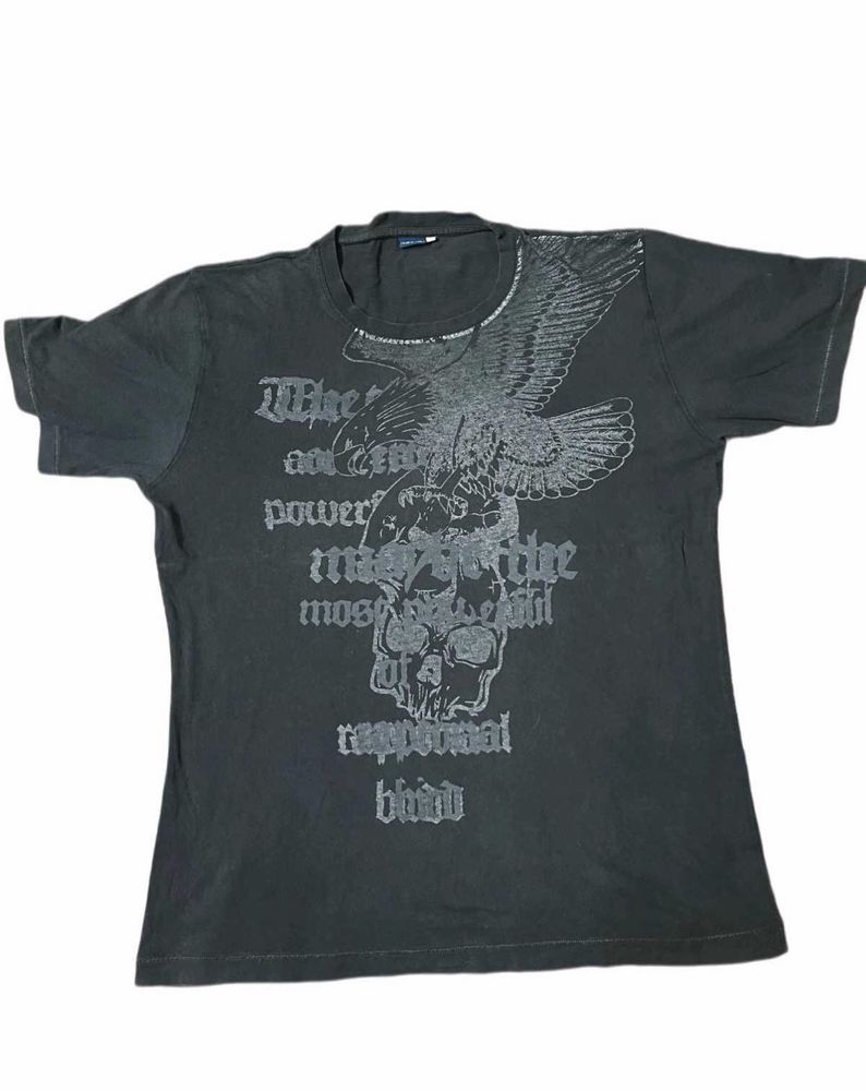 Edgy Eagle and Skull Graphic Print T-Shirt