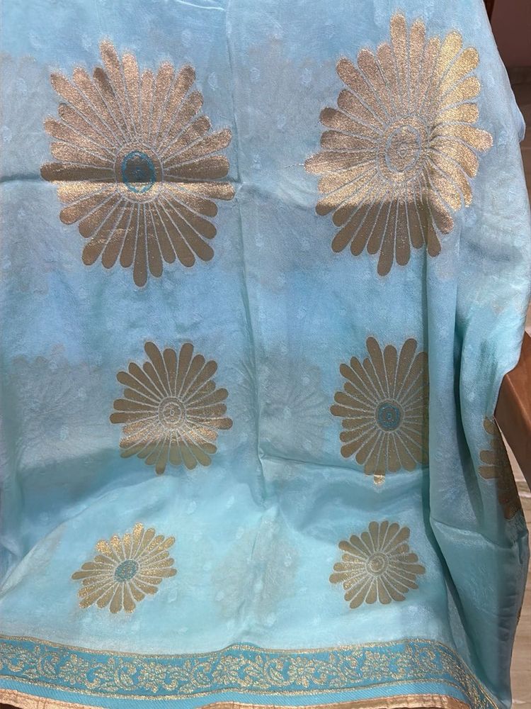 Beautiful Blue Saree with Gold Motifs