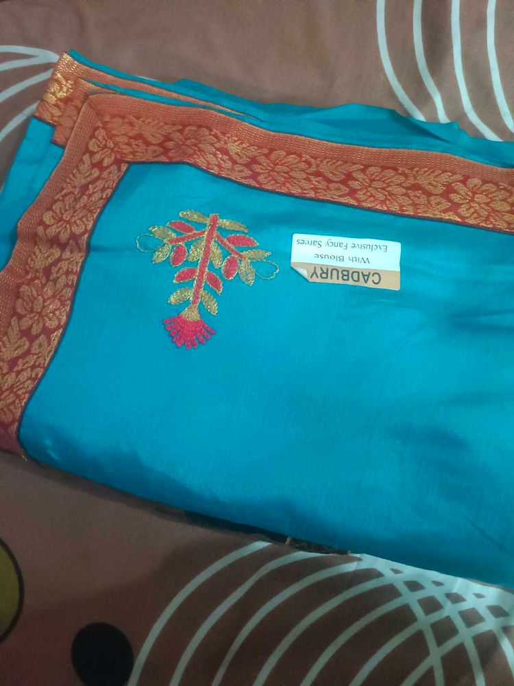Elegant Blue Embroidered Saree with Blouse