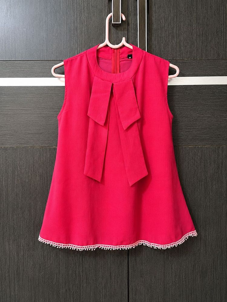 Pink Bow Neck Sleeveless Top | Size M | OfficeWear