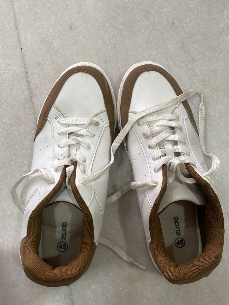 Men's White &amp; Brown Casual Sneakers
