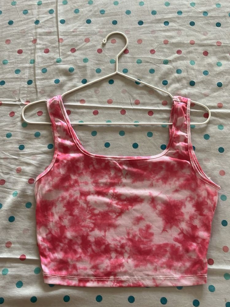 Shein Pink Tie-Dye Crop Tank Top