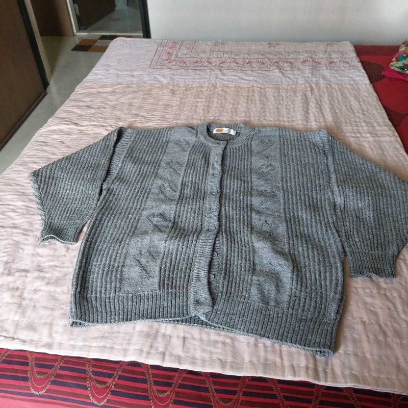 Grey Cable Knit Button-Up Cardigan