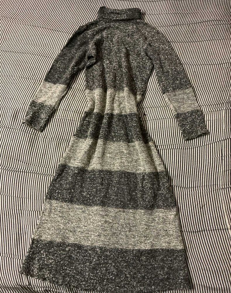 Cozy Striped Turtleneck Maxi Dress