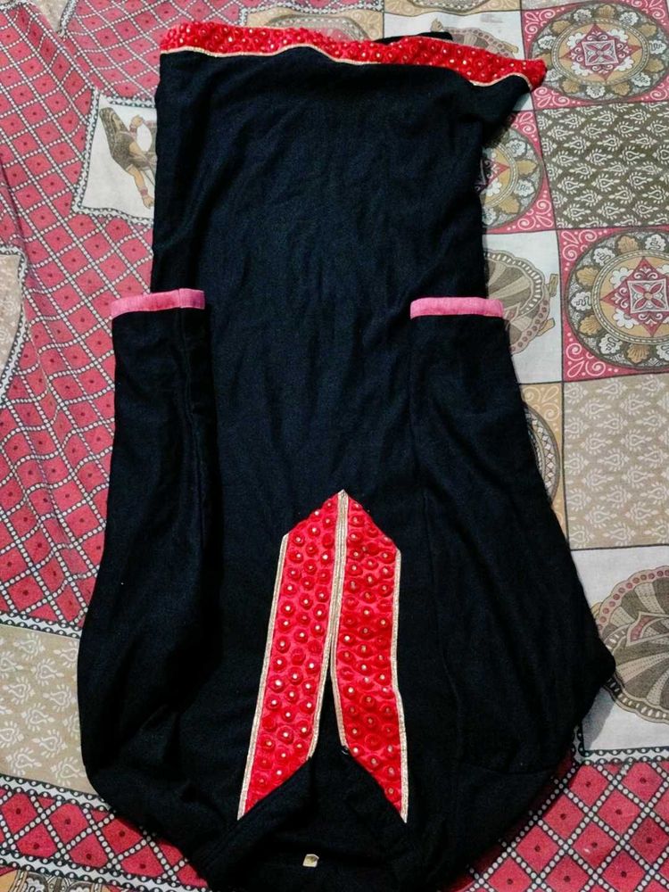 Daily Wear Black And Pink Combination Kurti