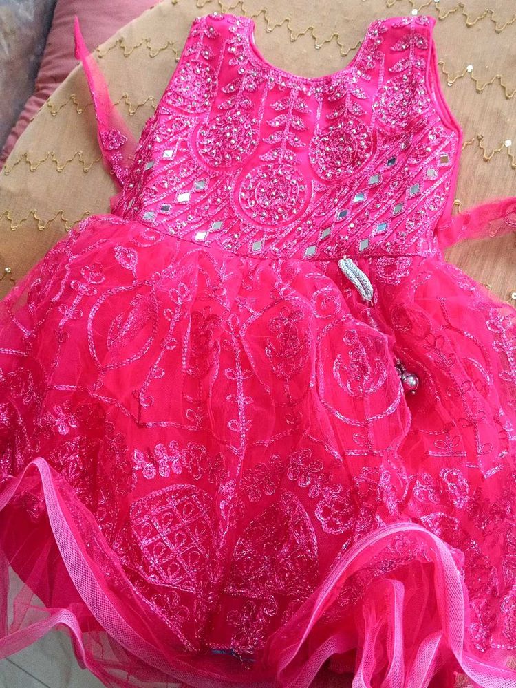 Stunning Pink Embellished kids frock