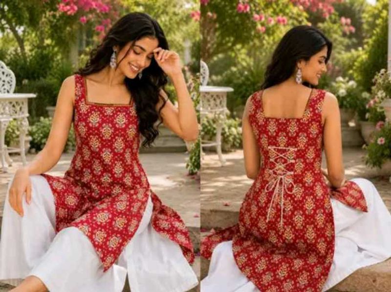 ✨Stylish Red Printed Kurta Set with Palazzo ✨ Crim