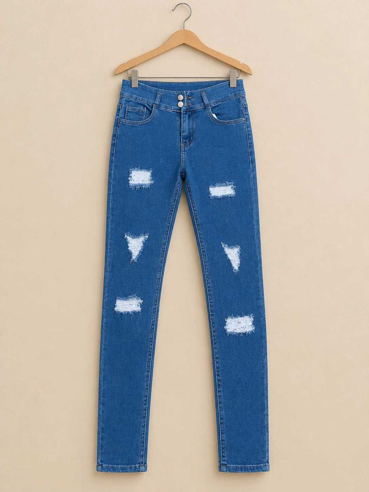 Stylish Ripped Blue Denim Jeans full new