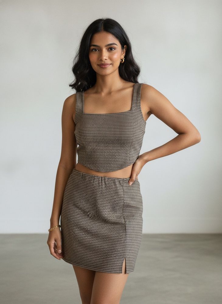 Houndstooth Crop Top &amp; Skirt Set