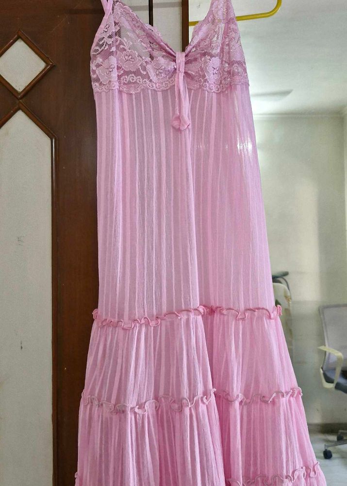 Sheer Pink Lace Nightgown