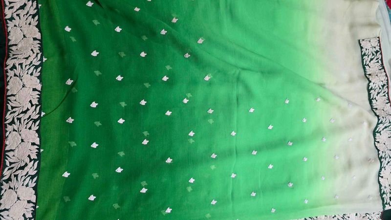 dual-tone green ombre chiffon saree, a gracefully