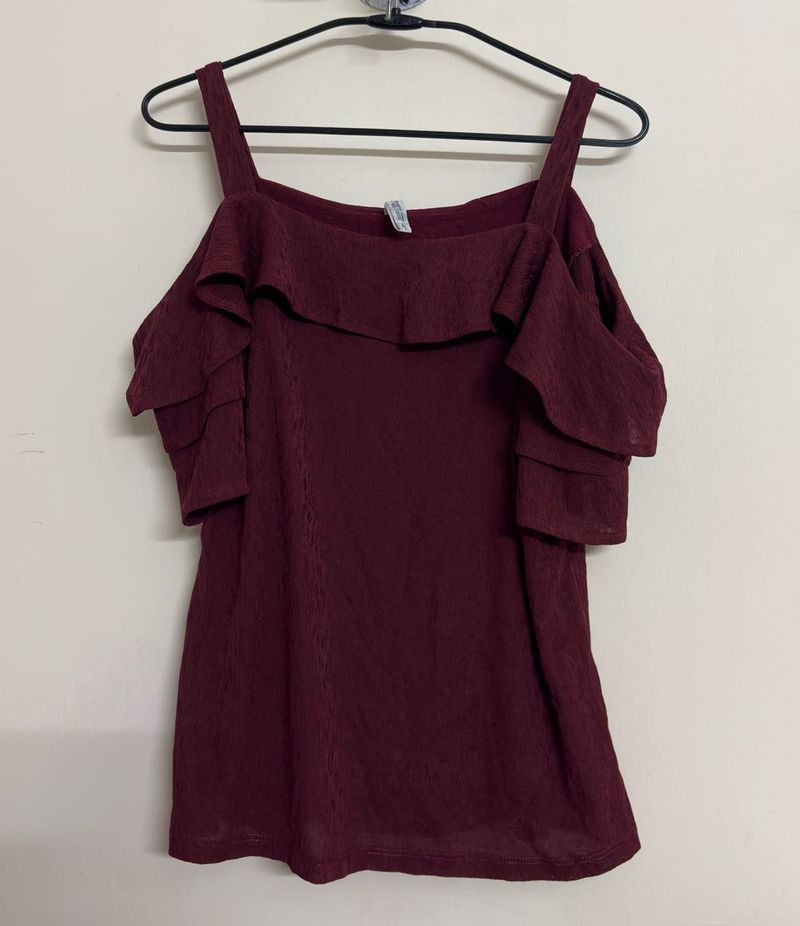 Maroon Cold Shoulder Top