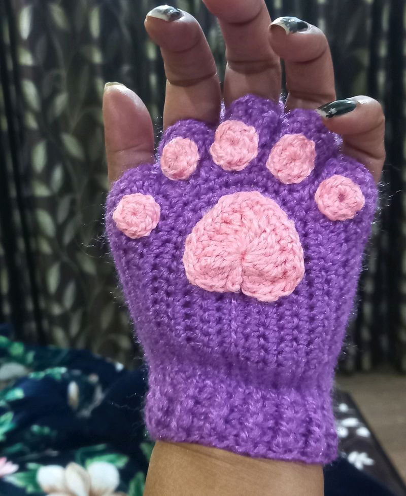 Crochet  Catpaw  Fingerless  Gloves