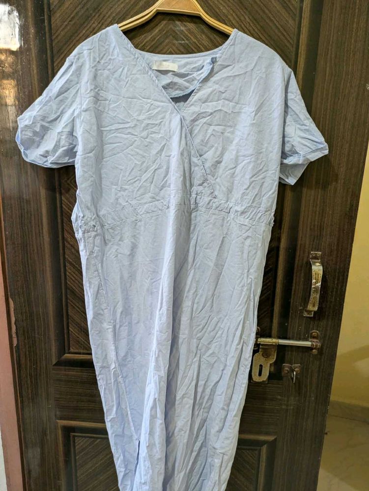 Light Blue V-Neck Midi Dress