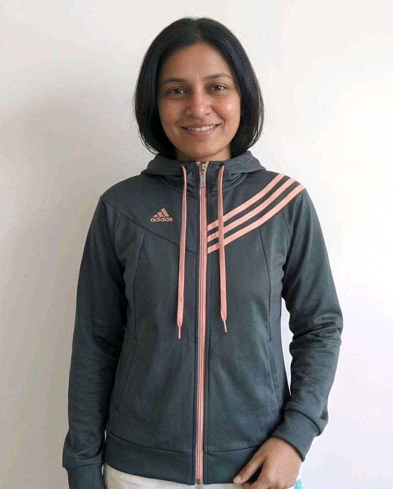 Adidas Grey &amp; Pink Zip-Up Hoodie