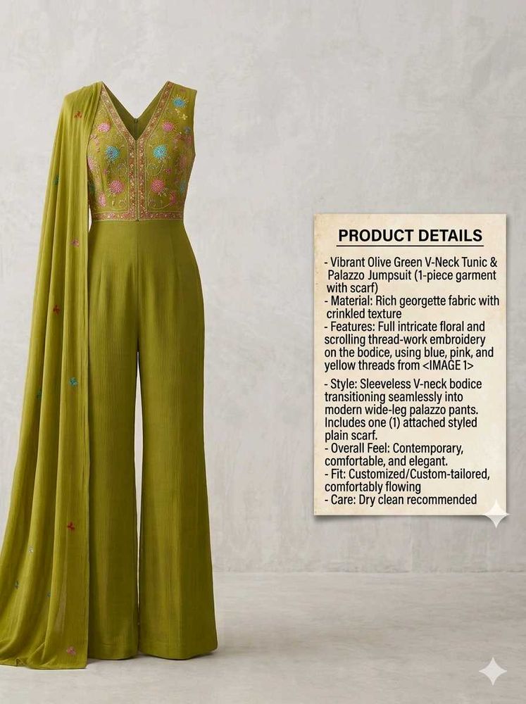 Emerald Elegance - Olive Green Embroidered Suitset